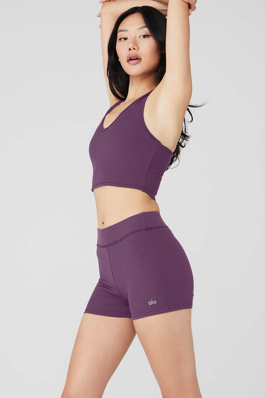 Alo Yoga USA Goddess Ribbed Cropped Racerback Dark Plum | 8416059-FN