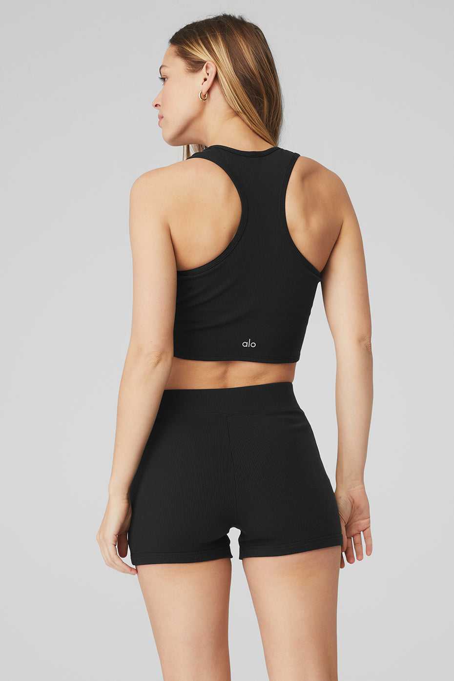 Alo Yoga USA Goddess Ribbed Cropped Racerback Black | 0238145-YJ