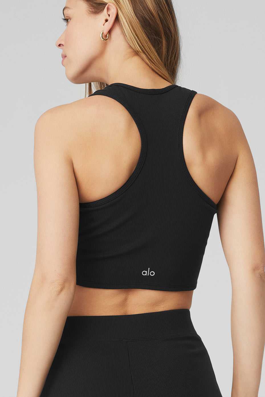 Alo Yoga USA Goddess Ribbed Cropped Racerback Black | 0238145-YJ