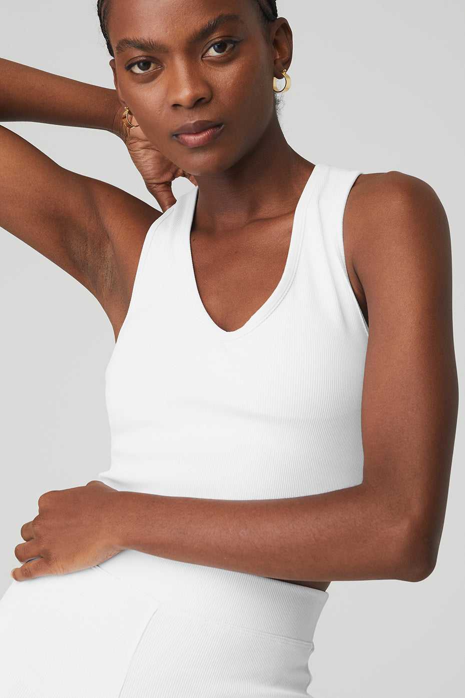 Alo Yoga USA Goddess Ribbed Cropped Racerback White | 3576410-DF