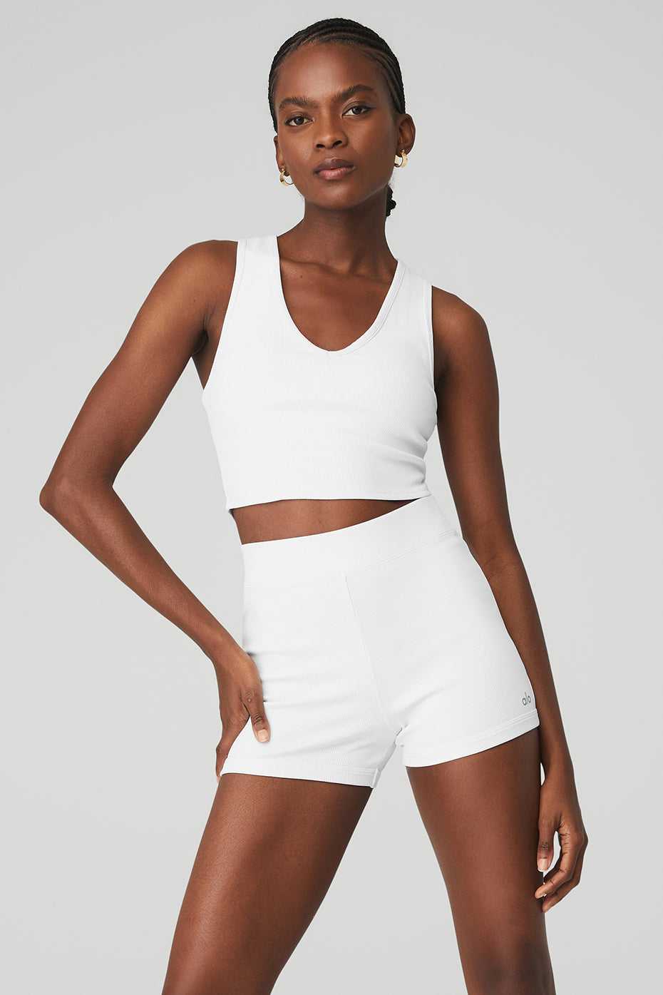 Alo Yoga USA Goddess Ribbed Cropped Racerback White | 3576410-DF