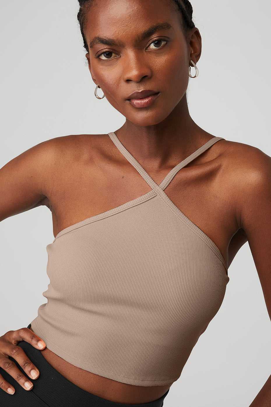 Alo Yoga USA Goddess Ribbed Cross Taupe | 0371952-CA