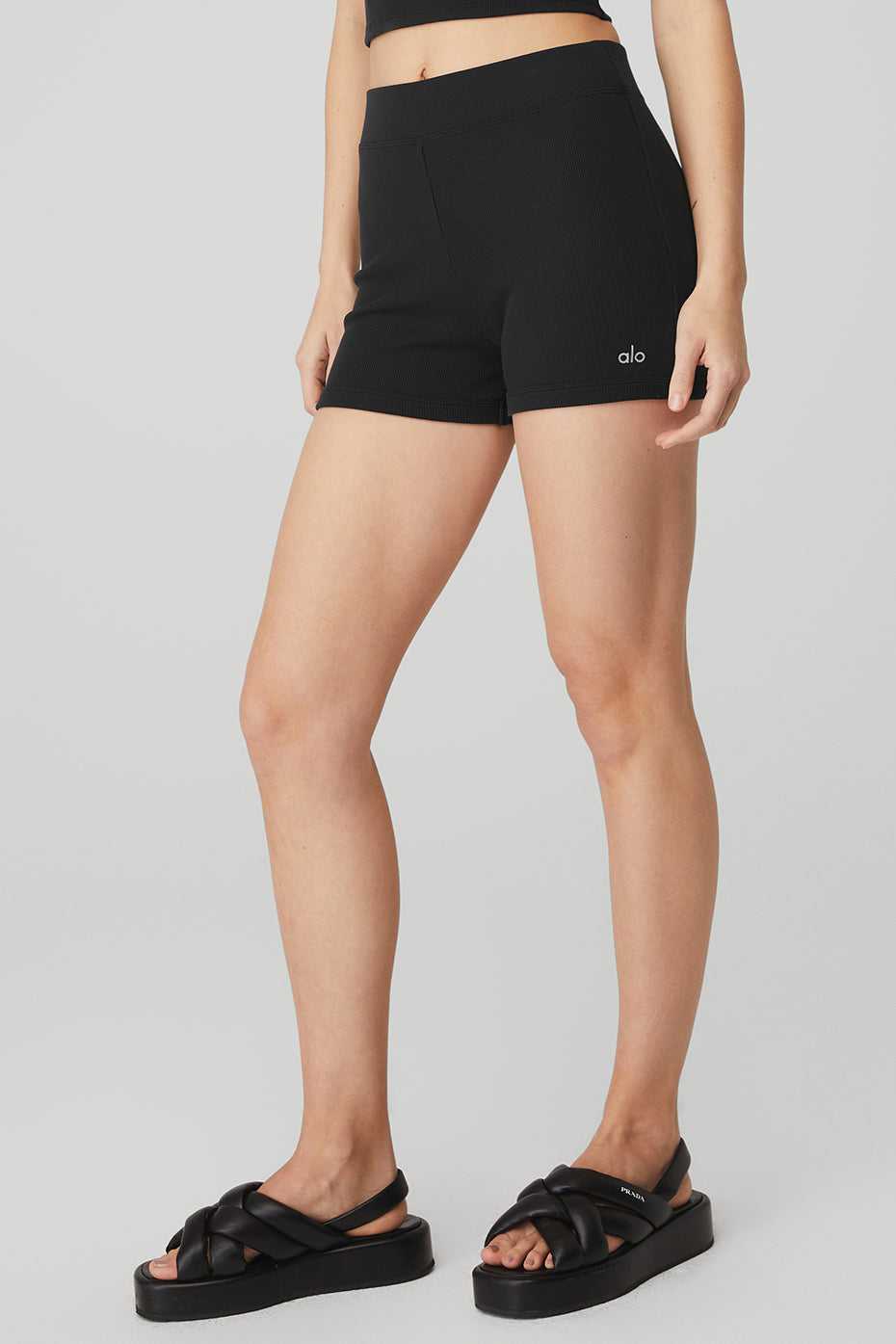 Alo Yoga USA Goddess Ribbed High-Waist Hot Black | 6835409-IB