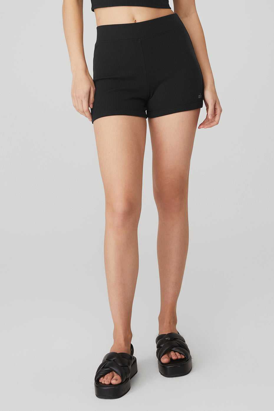 Alo Yoga USA Goddess Ribbed High-Waist Hot Black | 6835409-IB