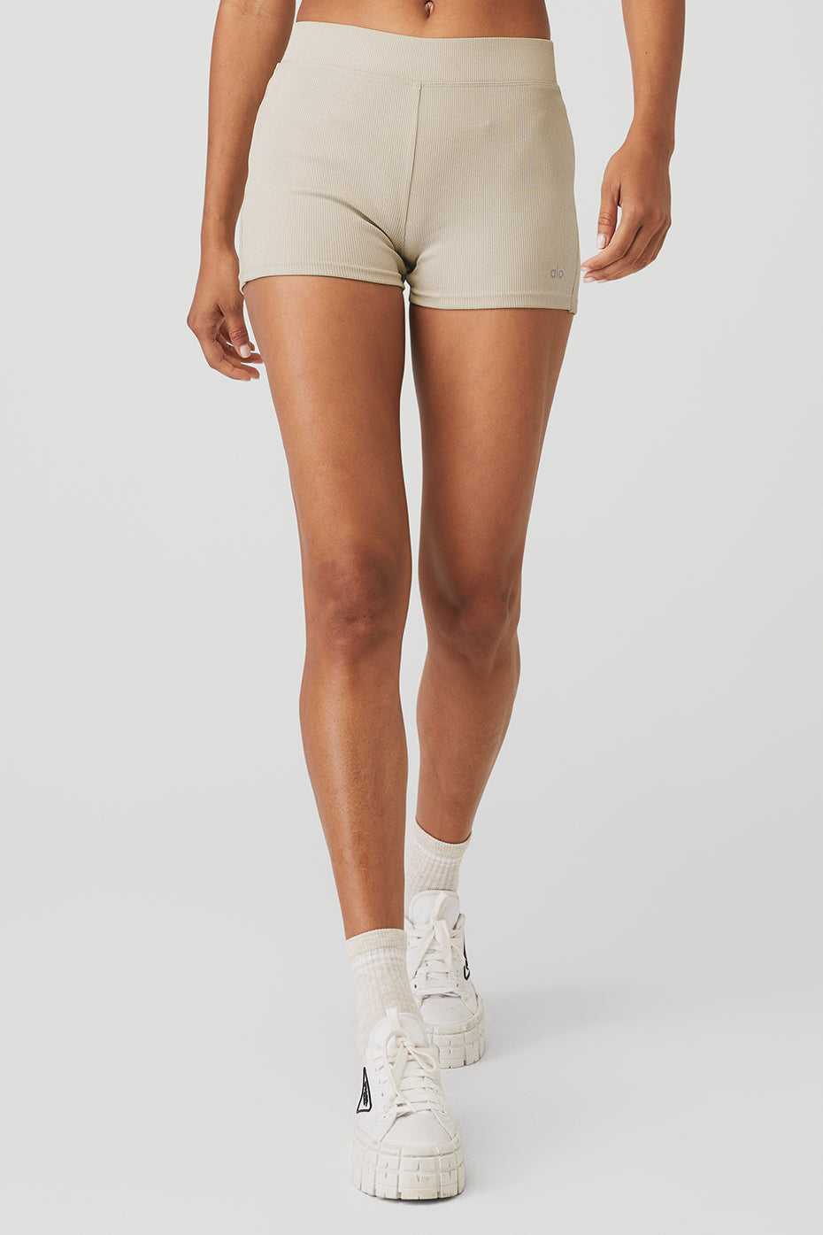 Alo Yoga USA Goddess Ribbed High-Waist Hot Oatmeal Heather | 8253974-CB