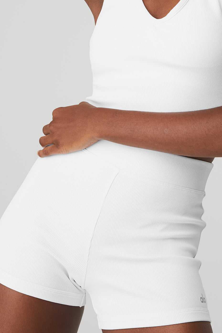 Alo Yoga USA Goddess Ribbed High-Waist Hot White | 9504612-UI