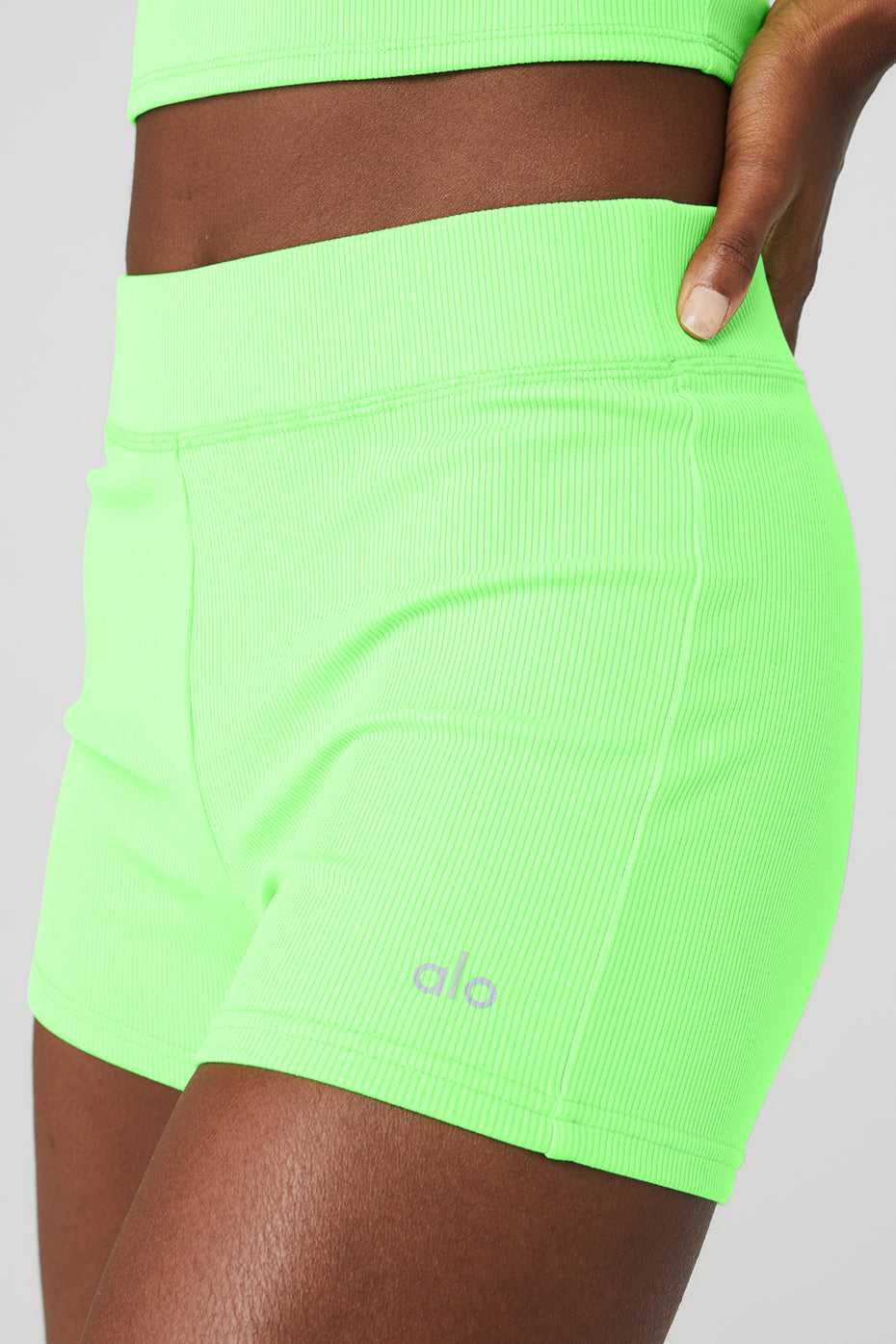 Alo Yoga USA Goddess Ribbed High-Waist Hot Green Glow | 3782495-GQ