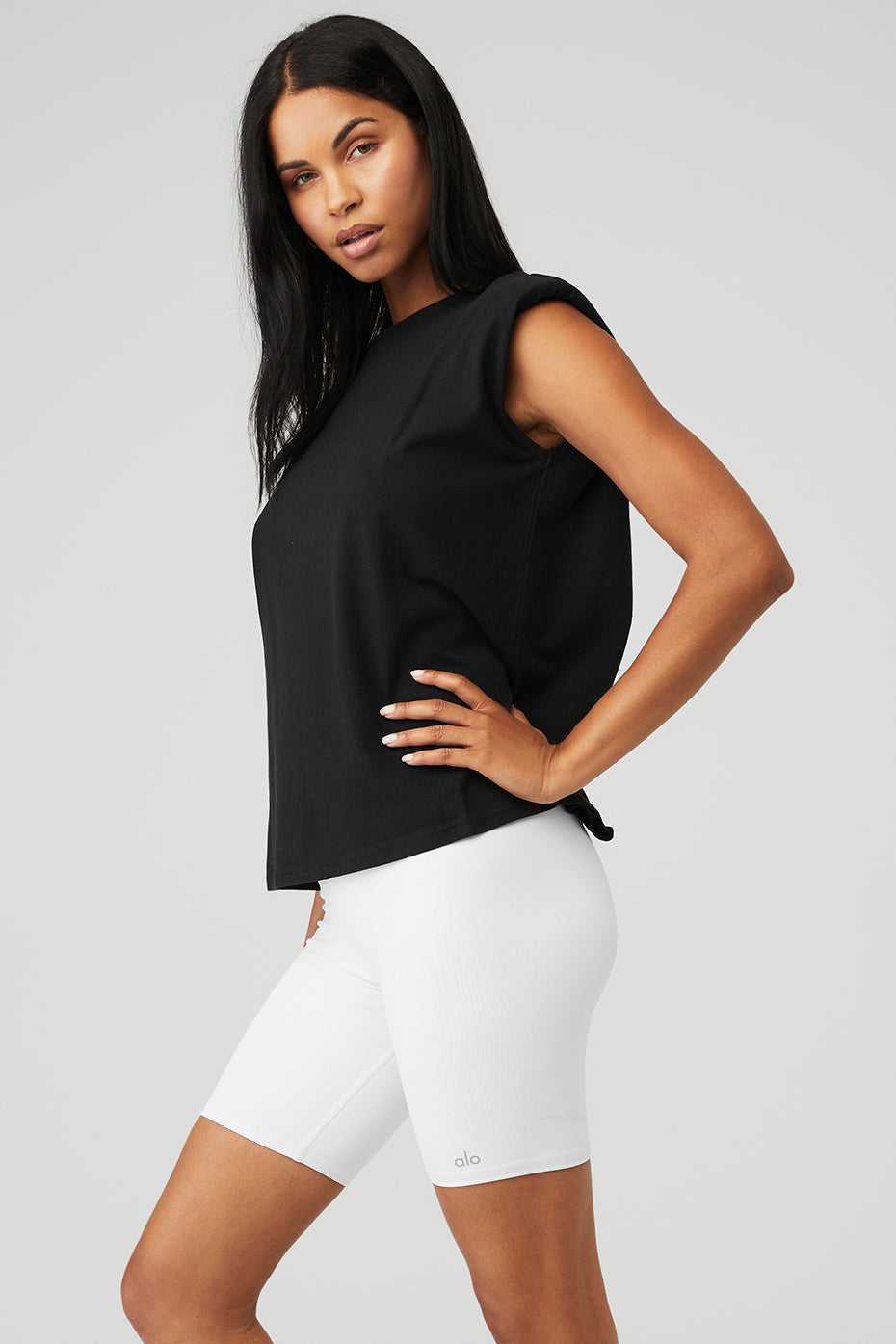 Alo Yoga USA Headliner Shoulder Pad Sleeveless Tee Black | 6741985-XI