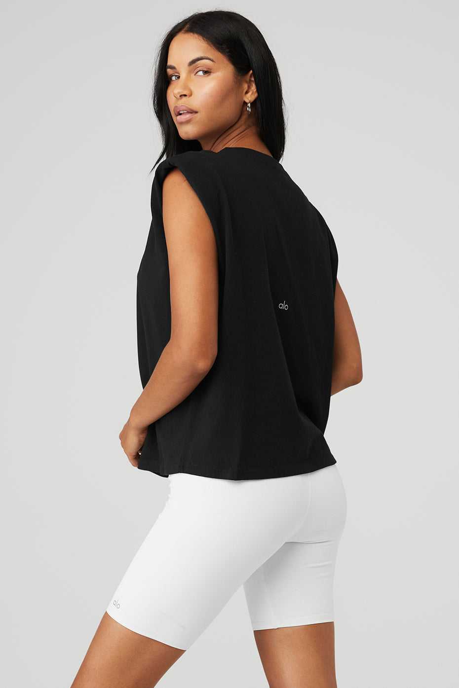 Alo Yoga USA Headliner Shoulder Pad Sleeveless Tee Black | 6741985-XI