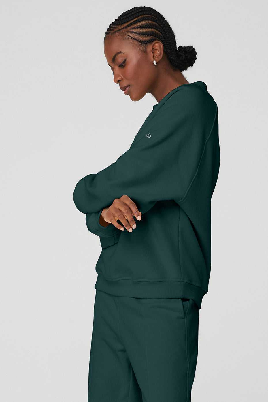 Alo Yoga USA Heavy Weight Offline Crew Neck Pullover Midnight Green | 6741329-LB