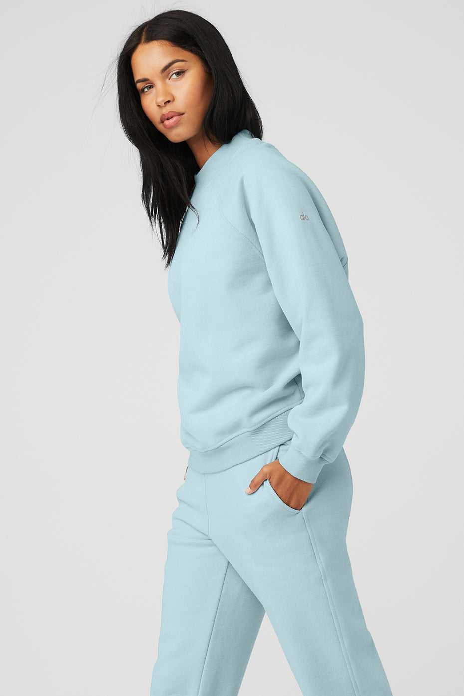 Alo Yoga USA Heavy Weight Offline Crew Neck Pullover Chalk Blue | 7054296-EN