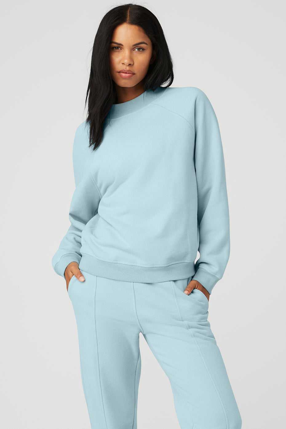 Alo Yoga USA Heavy Weight Offline Crew Neck Pullover Chalk Blue | 7054296-EN