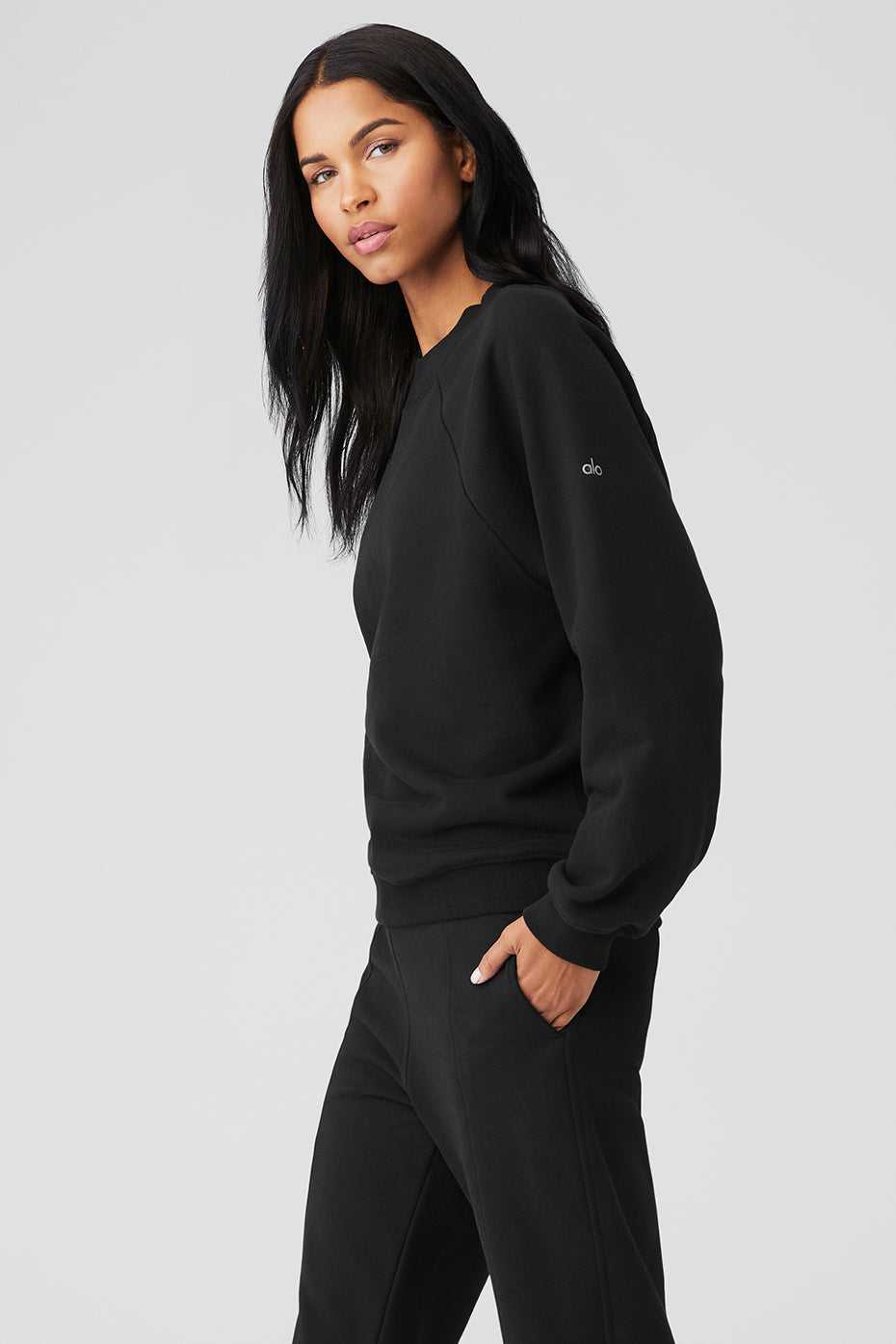 Alo Yoga USA Heavy Weight Offline Crew Neck Pullover Black | 2857091-OZ