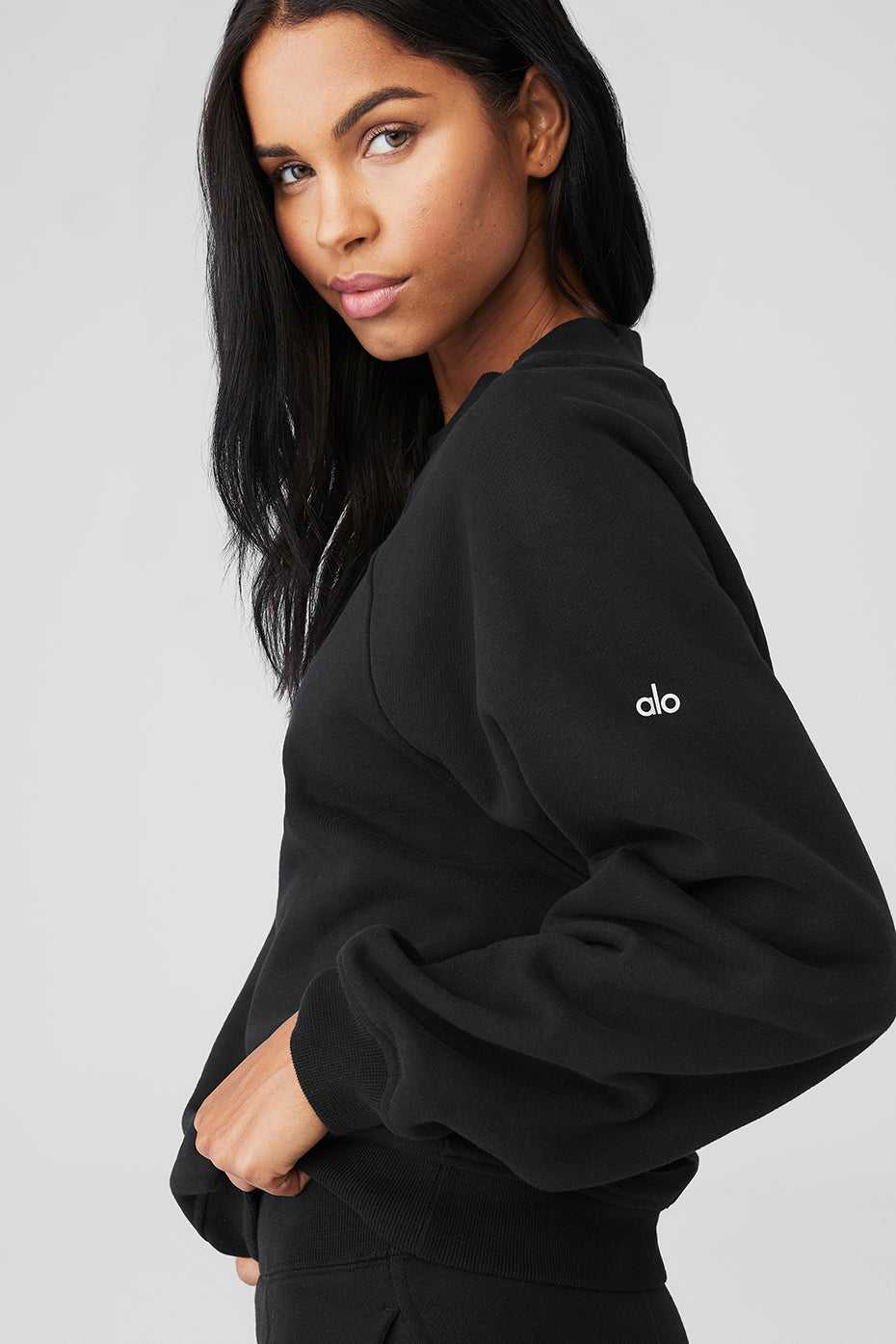 Alo Yoga USA Heavy Weight Offline Crew Neck Pullover Black | 2857091-OZ