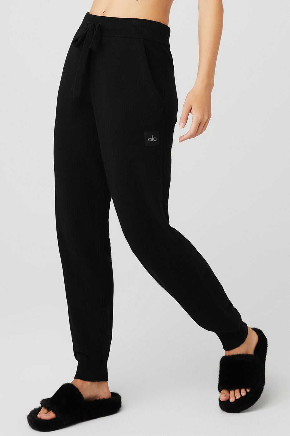 Alo Yoga USA High-Waist Cashmere Jet Set Black | 4879153-TB