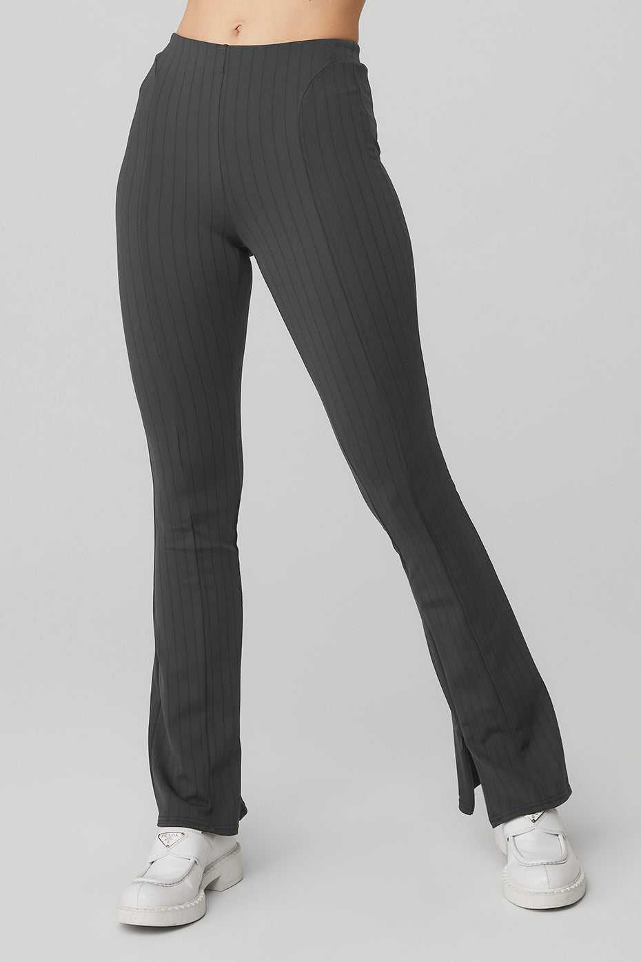 Alo Yoga USA High-Waist Pinstripe Zip It Flare Anthracite | 1647092-YX