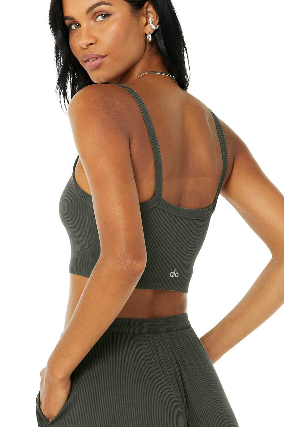 Alo Yoga USA High-Waist Ribbed Whisper Dark Cactus | 1706293-JO