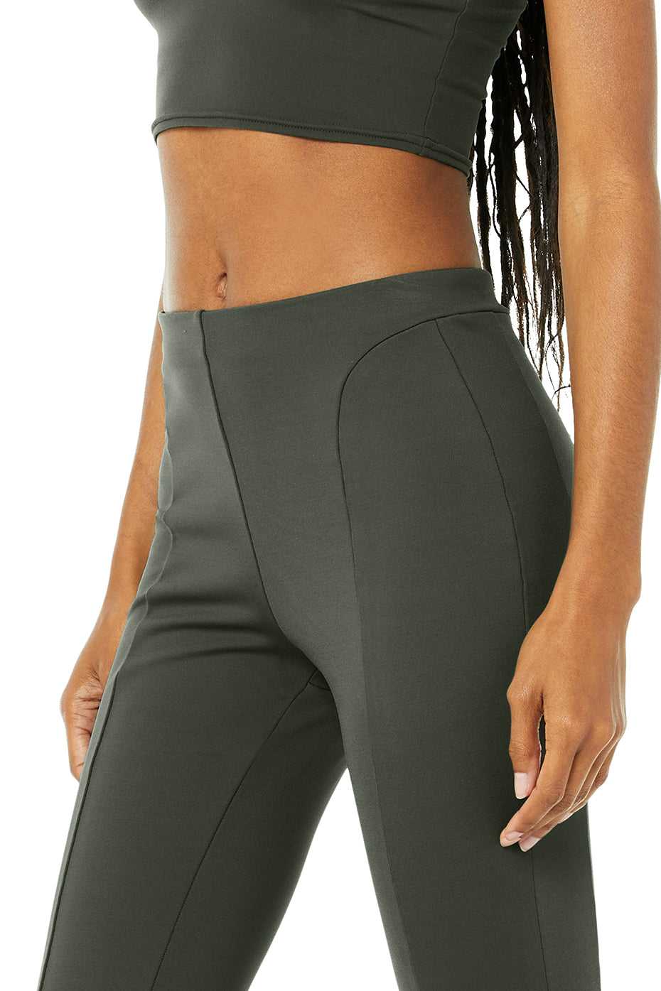 Alo Yoga USA High-Waist Zip It Flare Dark Cactus | 6378104-GI