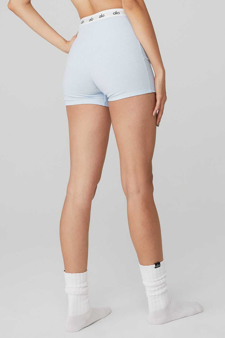 Alo Yoga USA Icon Ribbed Boyshort Powder Blue | 4367598-JM