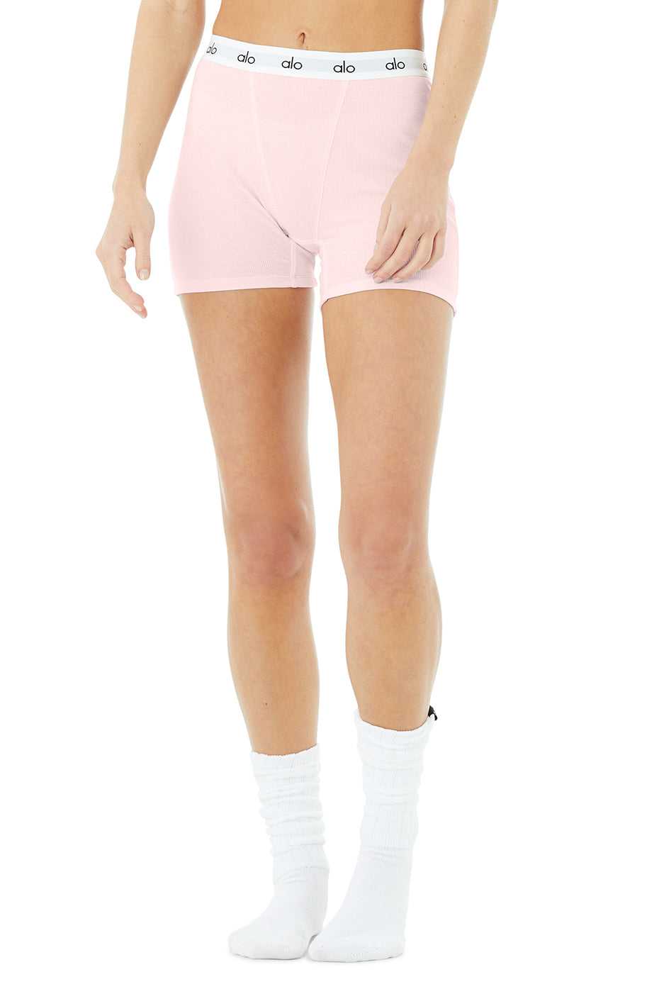 Alo Yoga USA Icon Ribbed Boyshort Powder Pink | 8716250-OQ