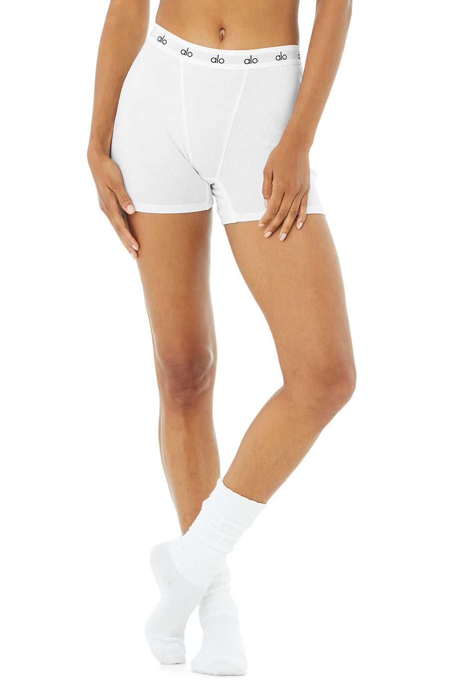 Alo Yoga USA Icon Ribbed Boyshort White | 2089753-OU