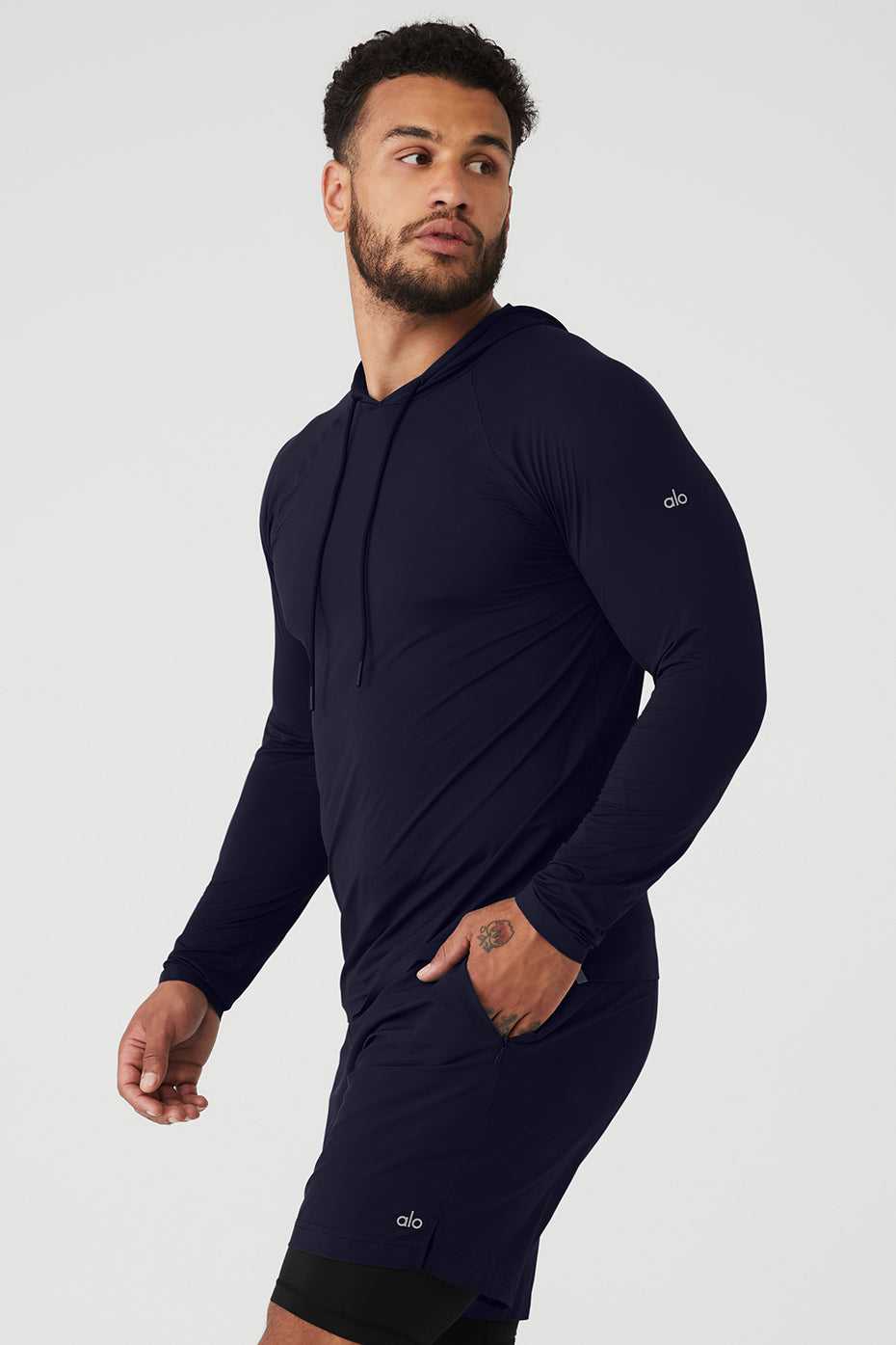 Alo Yoga USA Idol Hooded Runner Navy | 2976138-BF