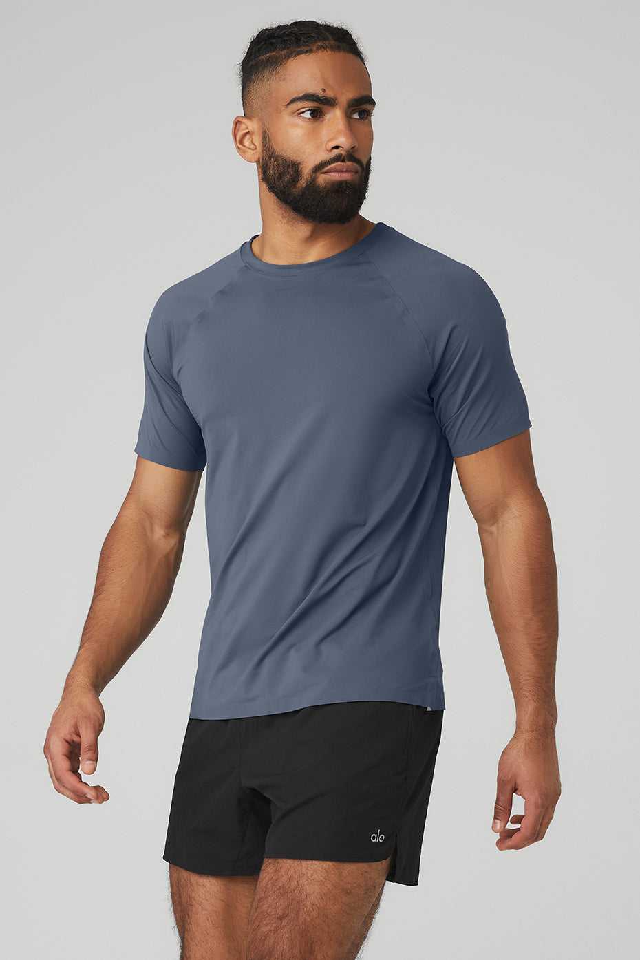 Alo Yoga USA Idol Performance Tee Bluestone | 5681243-QY