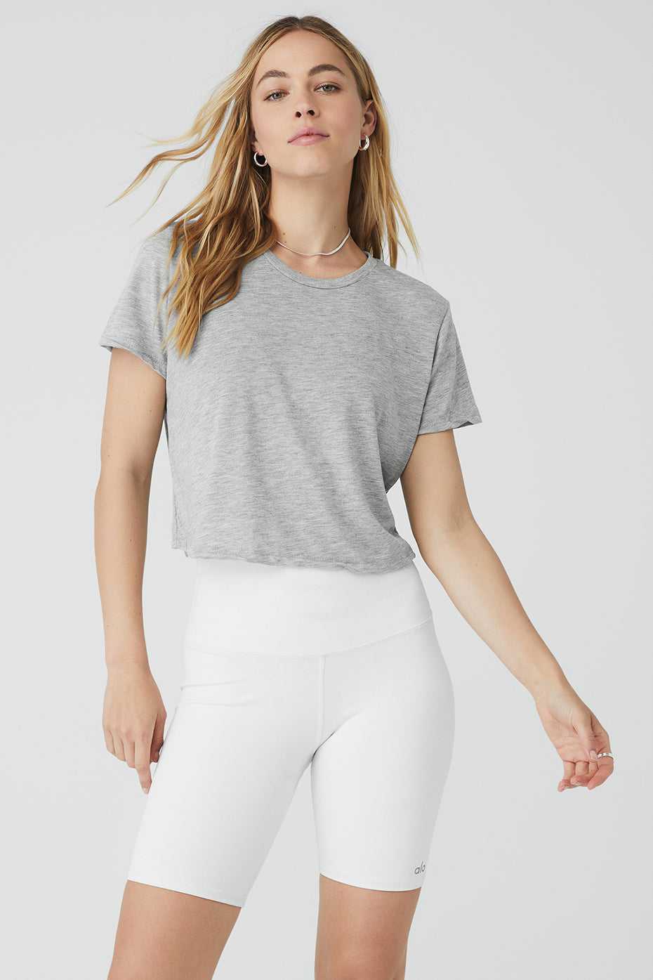 Alo Yoga USA Laid Back Tee Athletic Grey | 8549071-JX