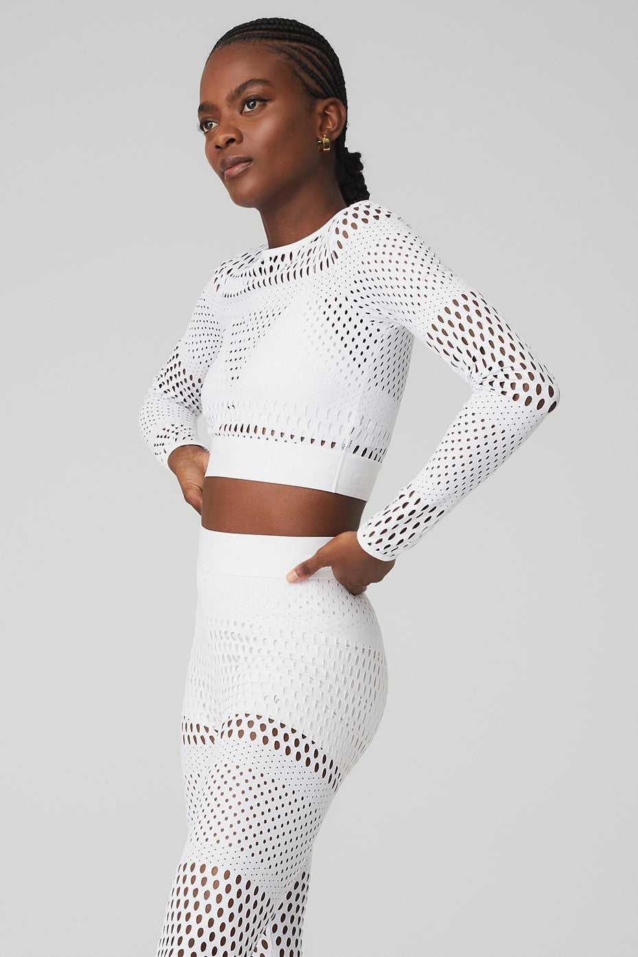 Alo Yoga USA Mesh Haute Summer Long Sleeve White | 9518342-SE