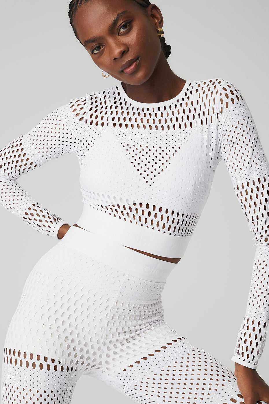 Alo Yoga USA Mesh Haute Summer Long Sleeve White | 9518342-SE