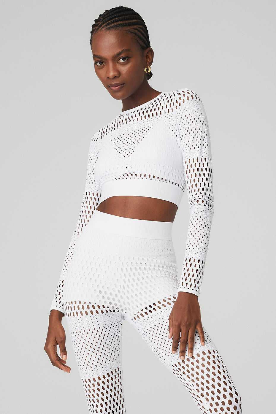 Alo Yoga USA Mesh Haute Summer Long Sleeve White | 9518342-SE