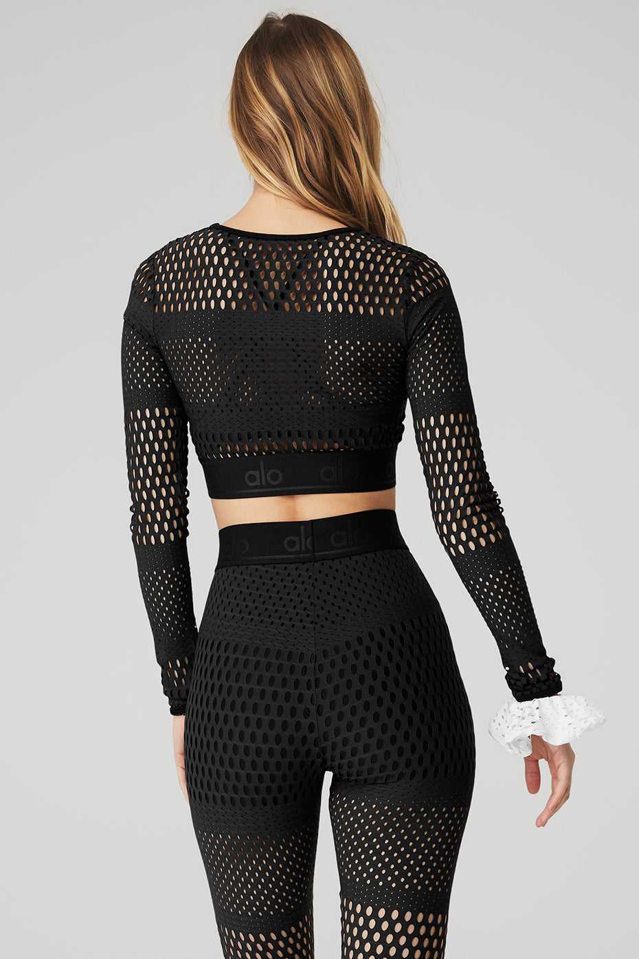 Alo Yoga USA Mesh Haute Summer Long Sleeve Black | 2940683-HB