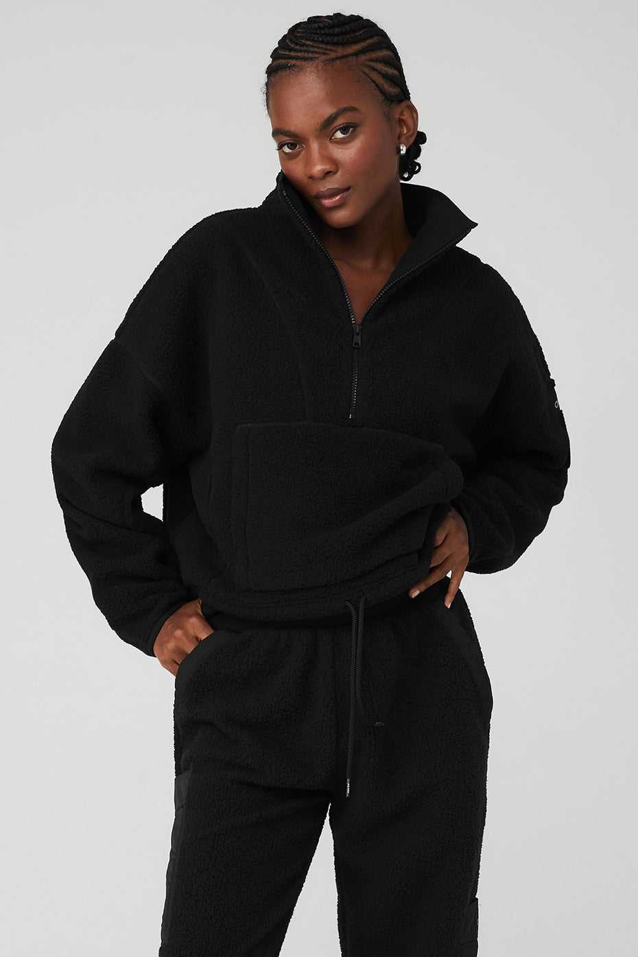 Alo Yoga USA Micro Sherpa Cozy Cabin Half Zip Pullover Black | 4315689-ZU