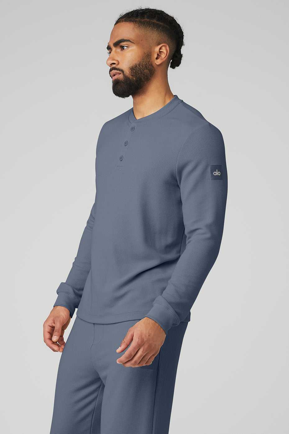 Alo Yoga USA Micro Waffle Fast Break Henley Bluestone | 7619805-IC