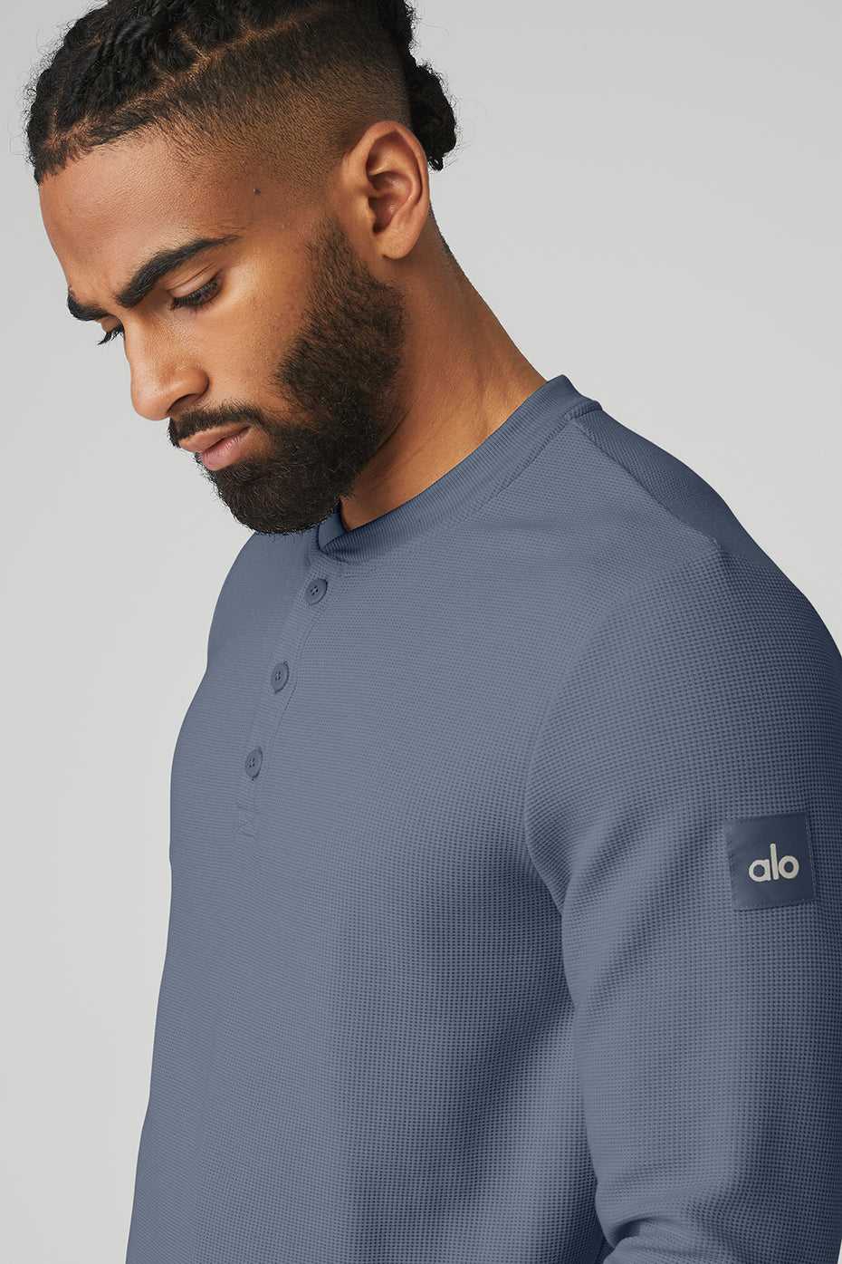 Alo Yoga USA Micro Waffle Fast Break Henley Bluestone | 7619805-IC