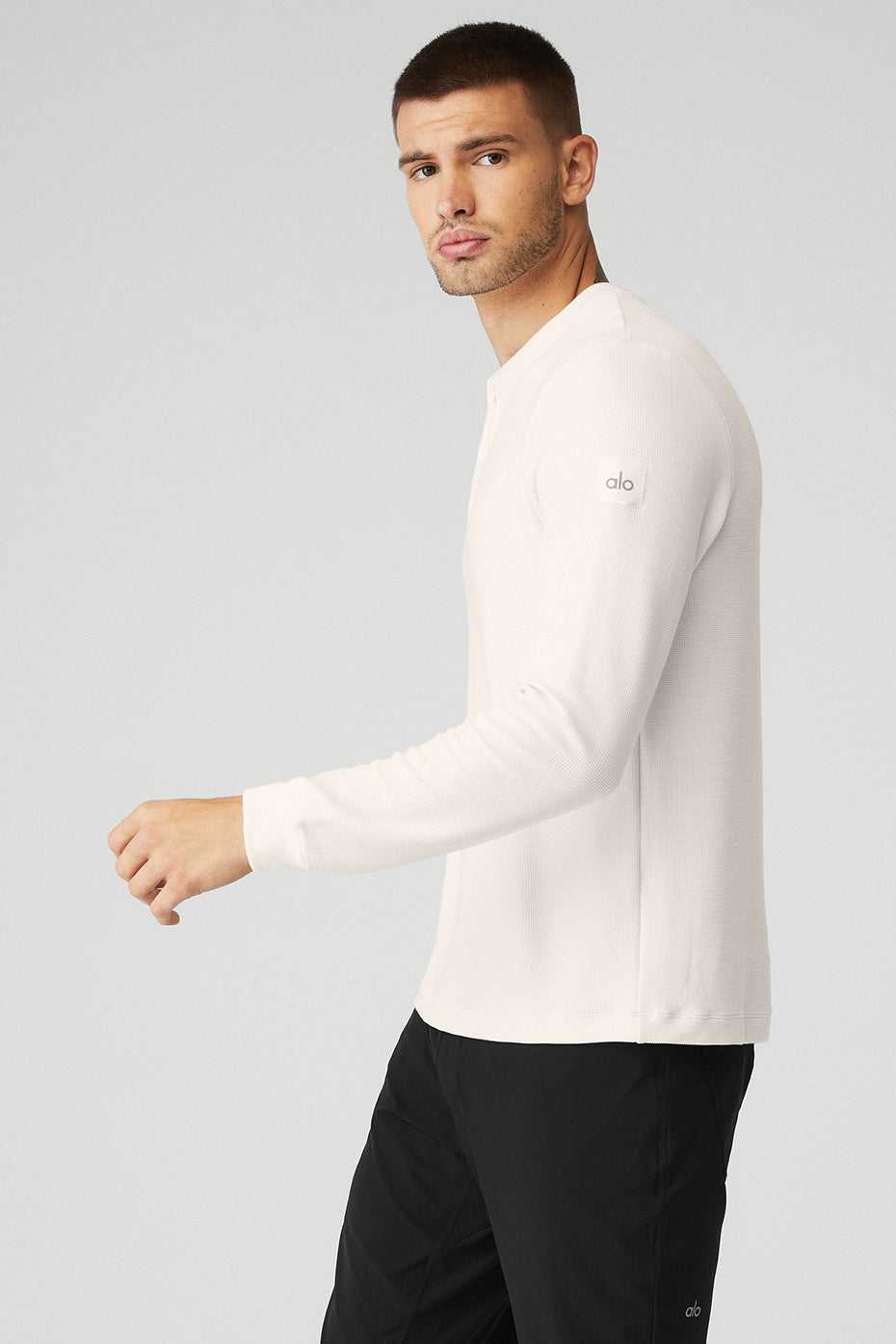 Alo Yoga USA Micro Waffle Fast Break Henley Ivory | 8136097-LU