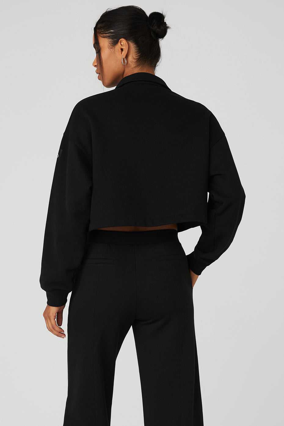 Alo Yoga USA Renown Cropped Button-Up Pullover Black | 1643052-MV