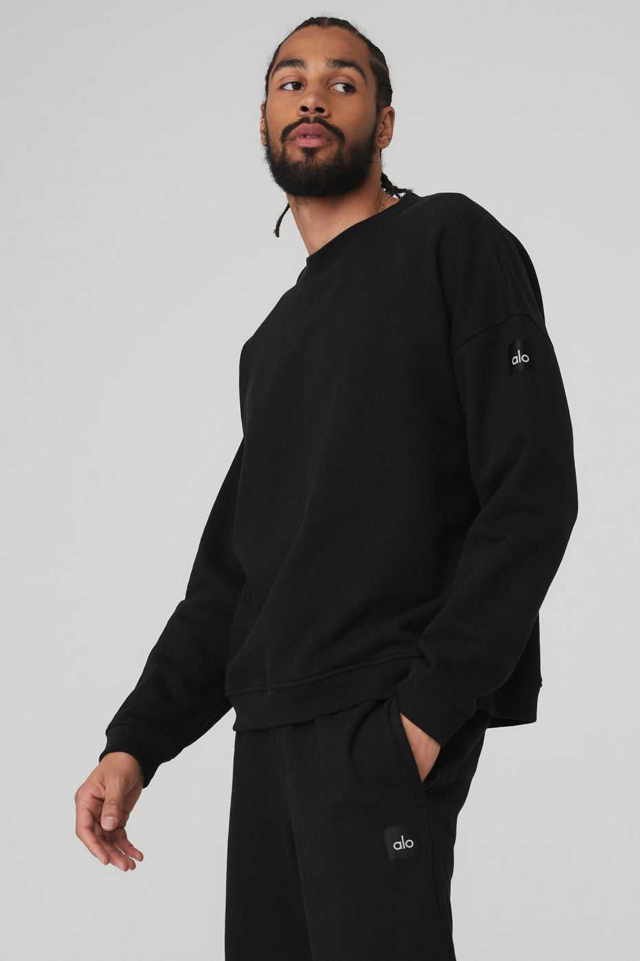 Alo Yoga USA Renown Heavy Weight Crew Neck Pullover Black | 7832150-XE