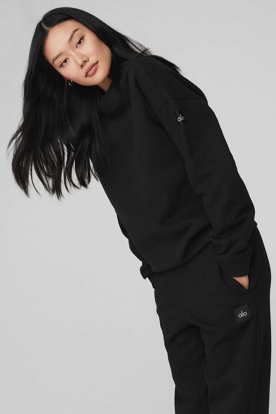 Alo Yoga USA Renown Heavy Weight Crew Neck Pullover Black | 9643081-AD