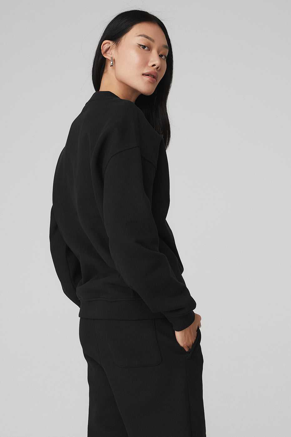 Alo Yoga USA Renown Heavy Weight Crew Neck Pullover Black | 9643081-AD