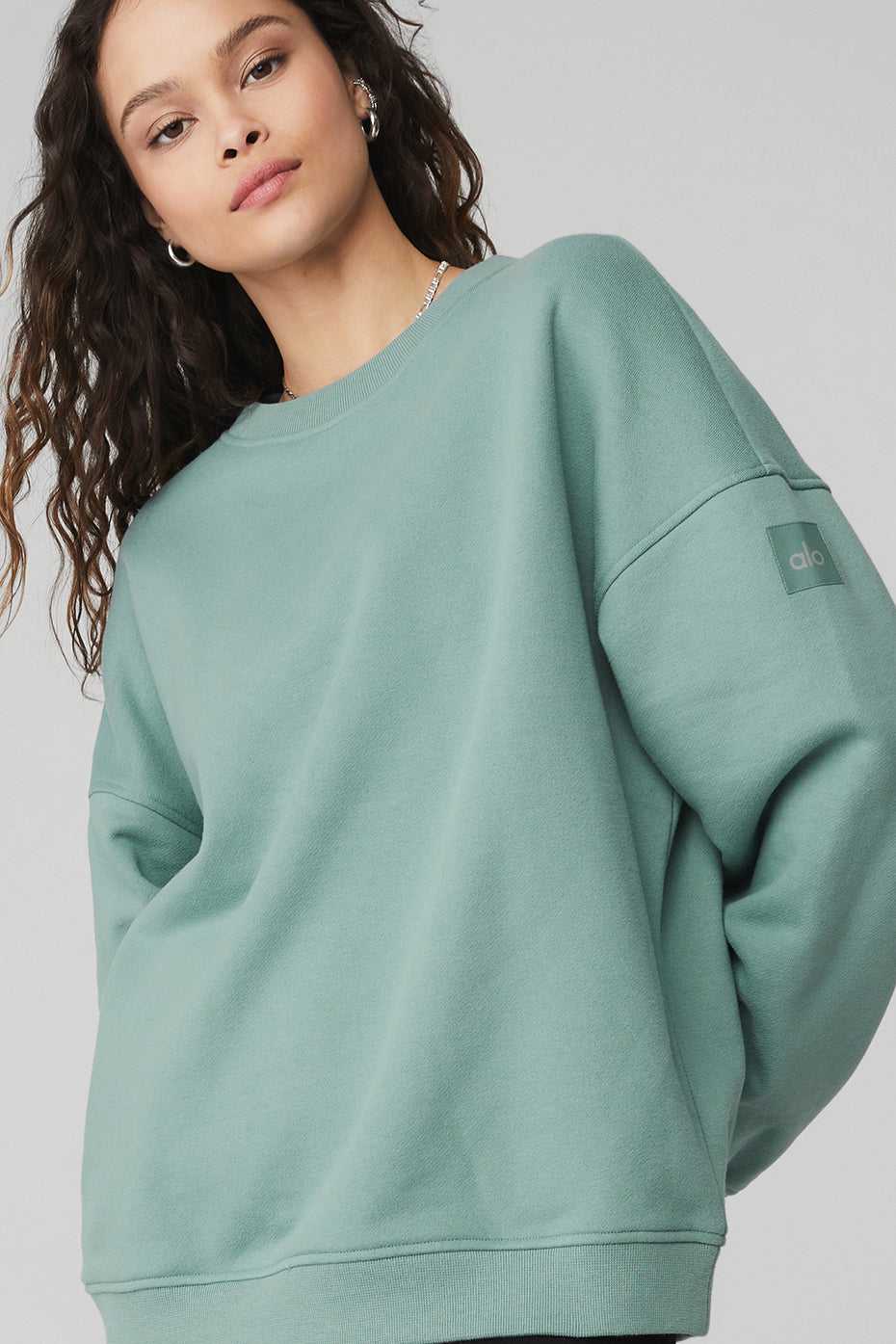 Alo Yoga USA Renown Heavy Weight Crew Neck Pullover Blue Agave | 1729538-UZ