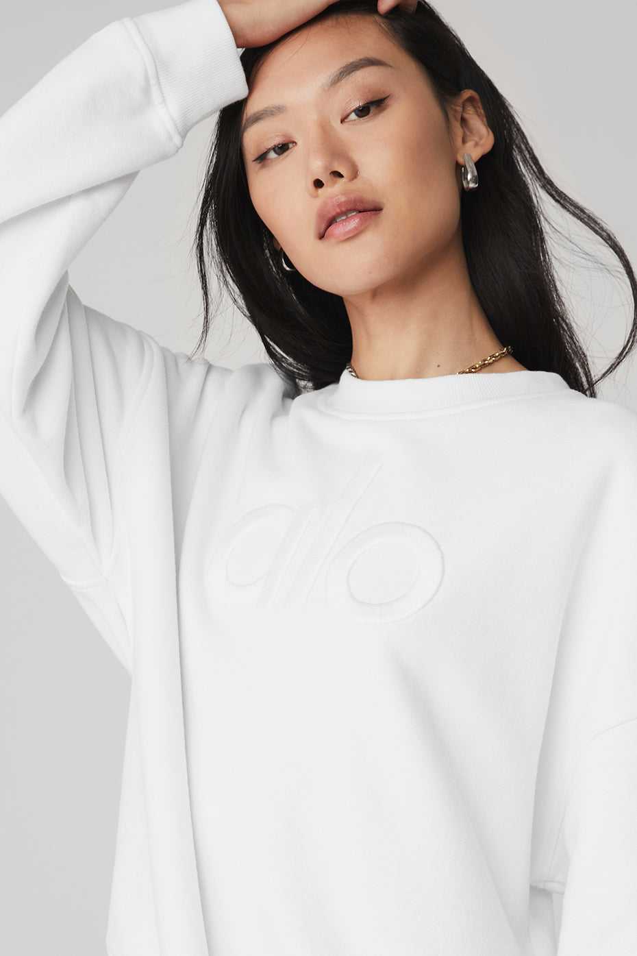 Alo Yoga USA Renown Heavy Weight Emblem Crew Neck Pullover White | 4765082-SK