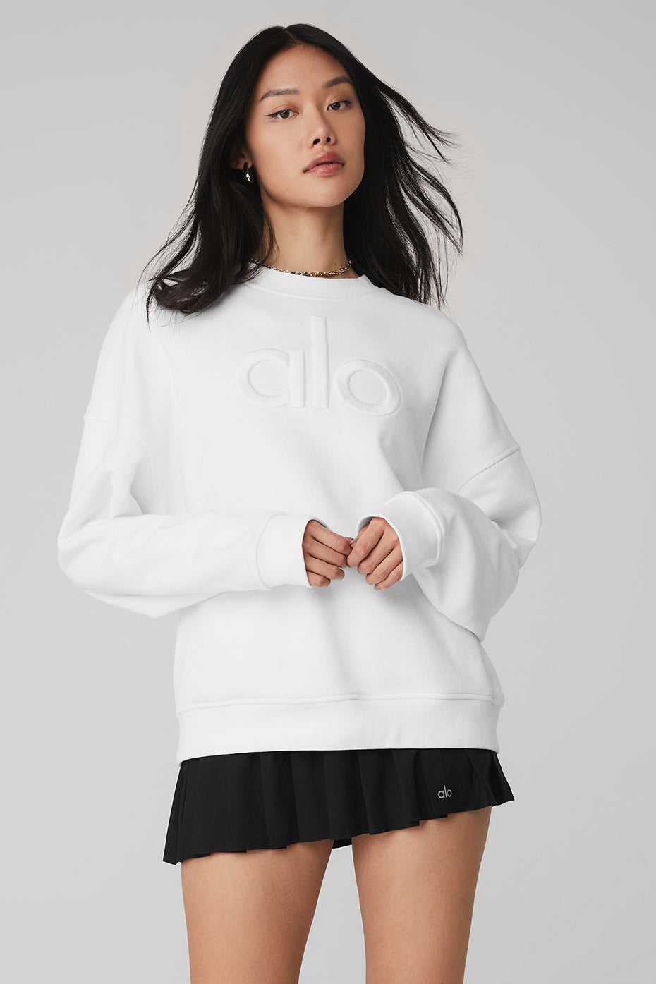 Alo Yoga USA Renown Heavy Weight Emblem Crew Neck Pullover White | 4765082-SK