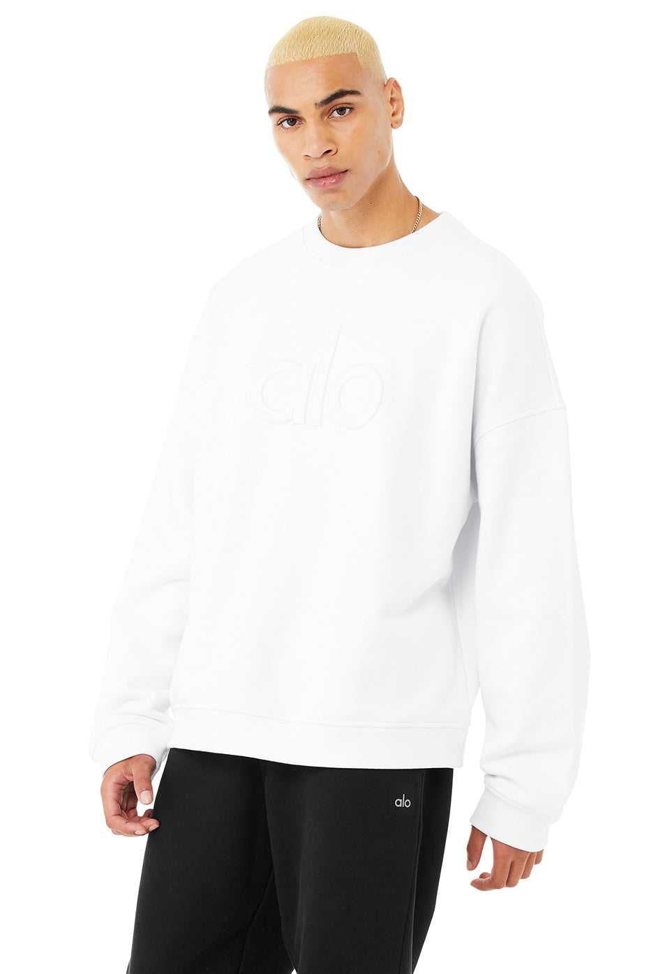 Alo Yoga USA Renown Heavy Weight Emblem Crew Neck Pullover White | 8350619-WS