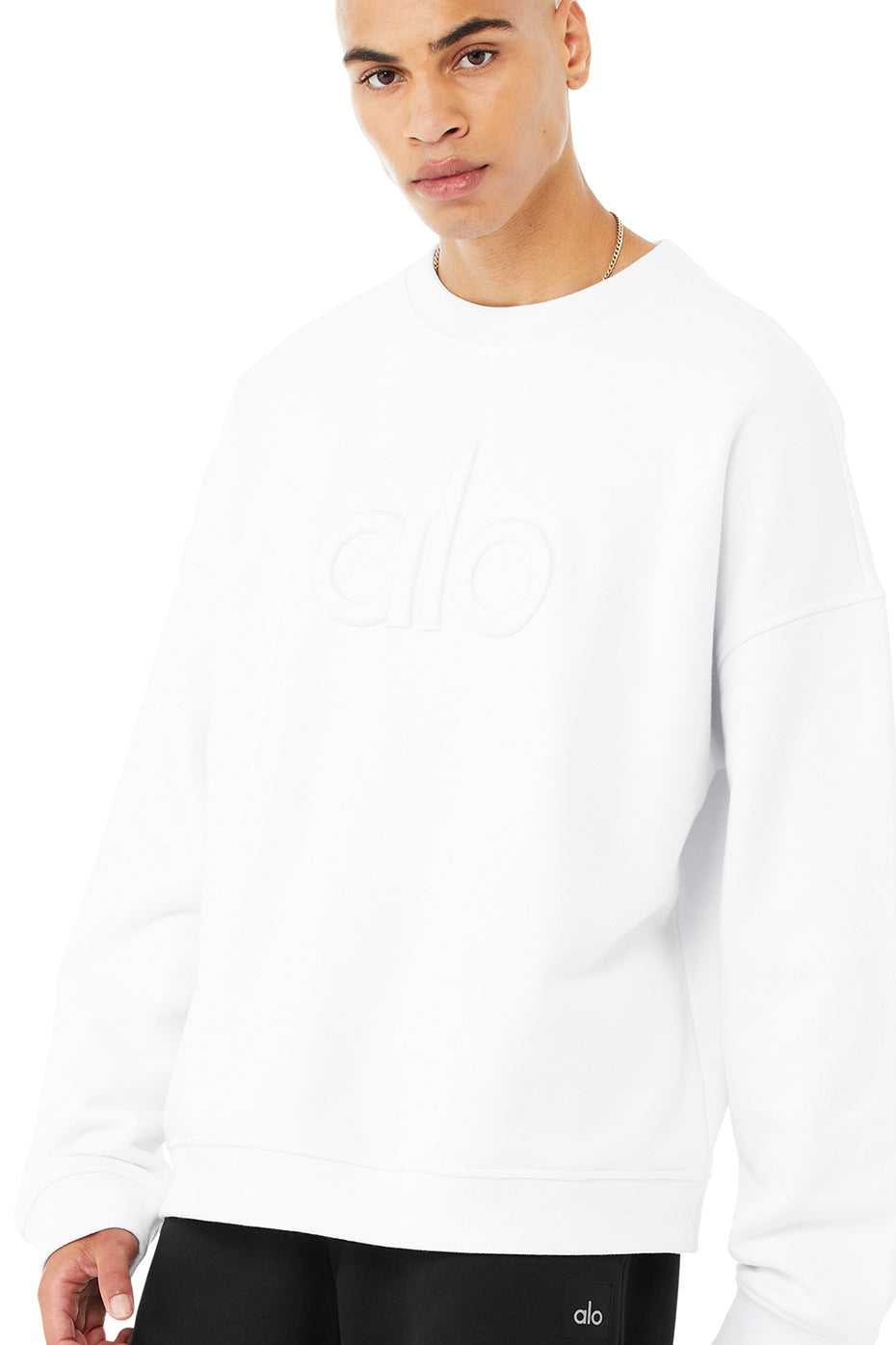 Alo Yoga USA Renown Heavy Weight Emblem Crew Neck Pullover White | 8350619-WS