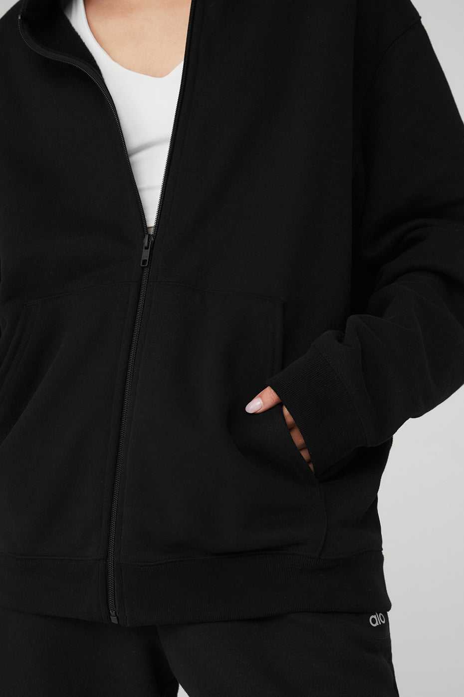 Alo Yoga USA Renown Heavy Weight Full Zip Black | 4726501-EF