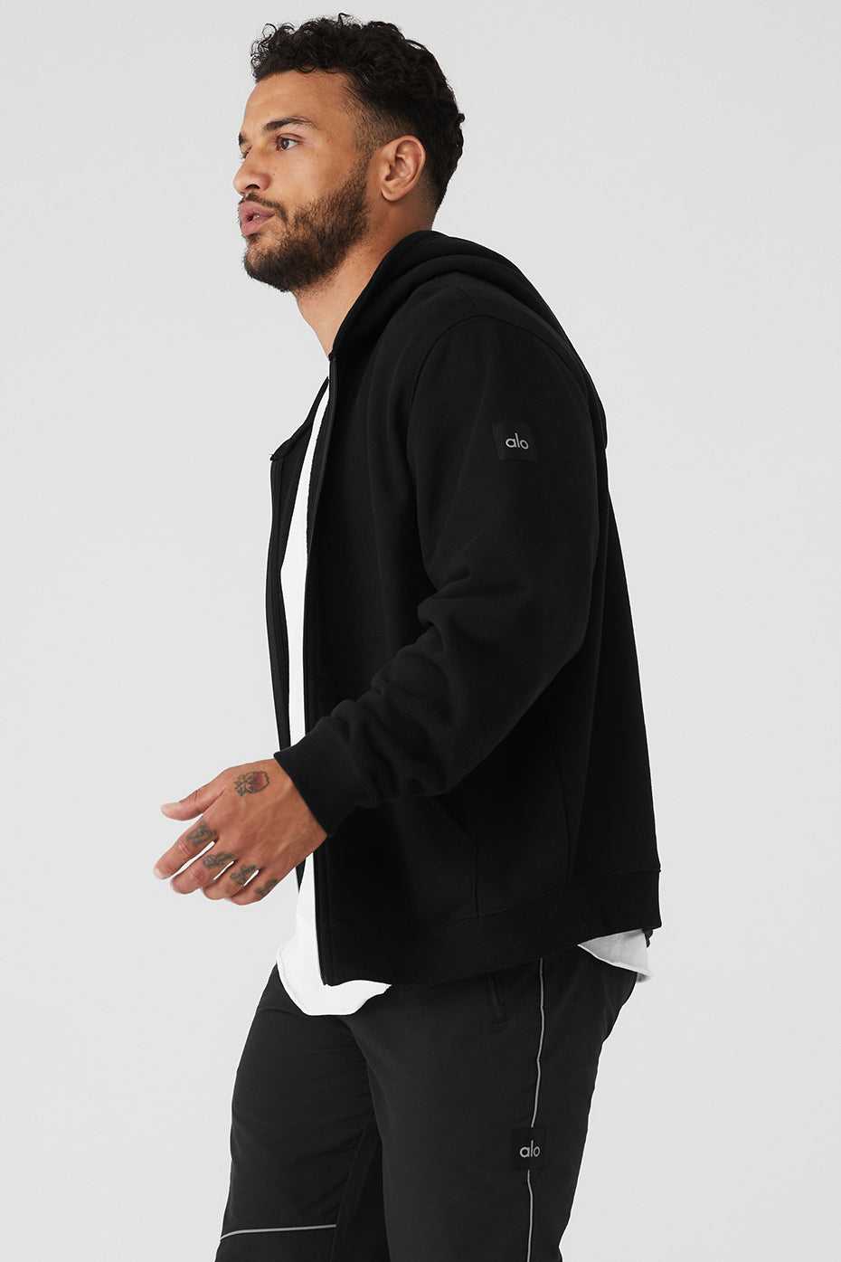 Alo Yoga USA Renown Heavy Weight Full Zip Black | 7925860-ZE