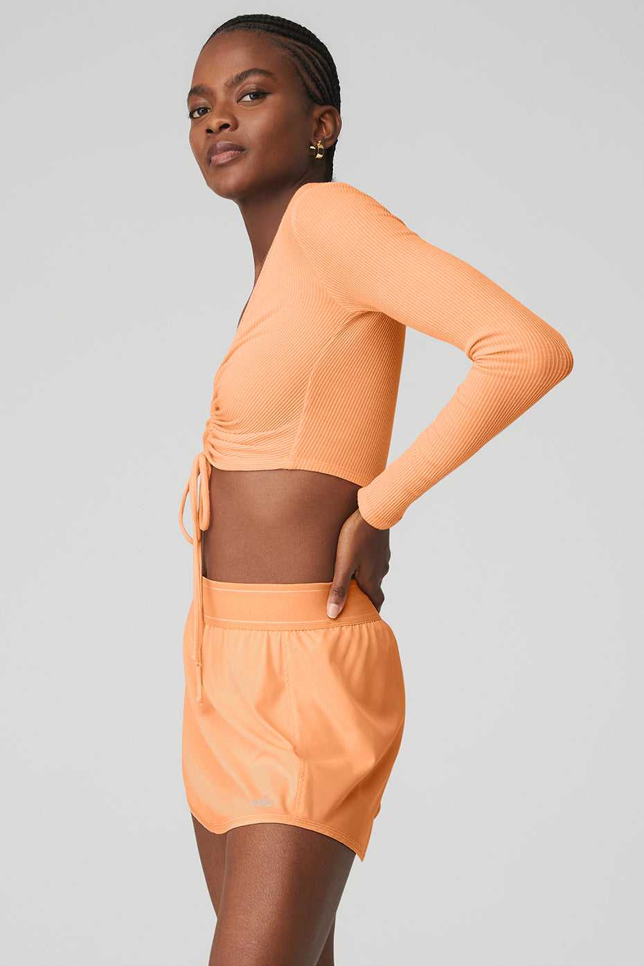 Alo Yoga USA Ribbed Cinch Cropped Long Sleeve Cantaloupe | 6139508-WX