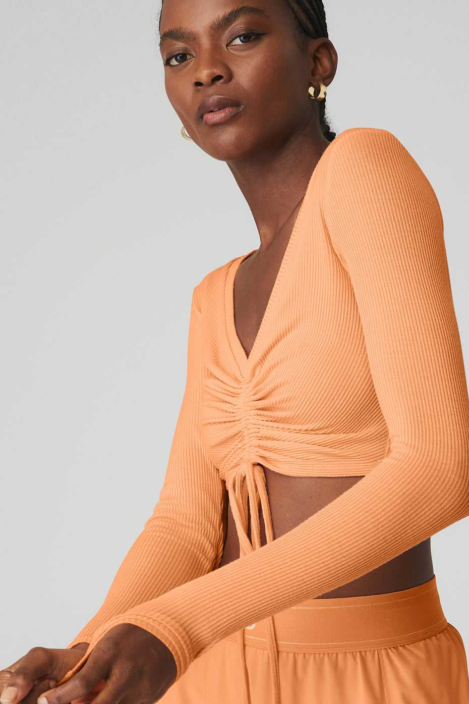 Alo Yoga USA Ribbed Cinch Cropped Long Sleeve Cantaloupe | 6139508-WX