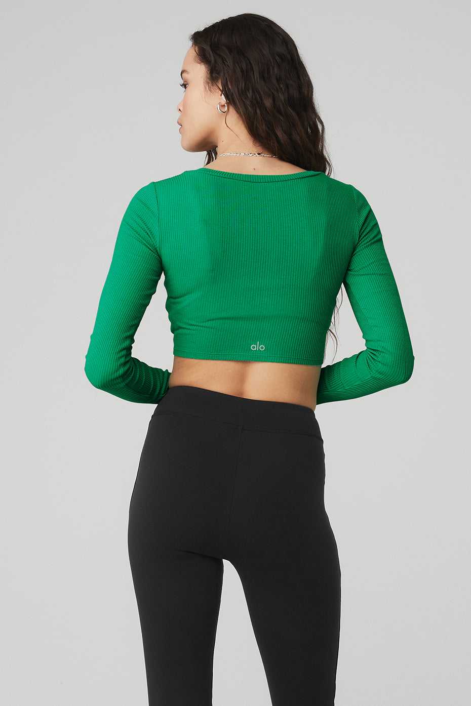 Alo Yoga USA Ribbed Cinch Cropped Long Sleeve Green Emerald | 1270863-UO